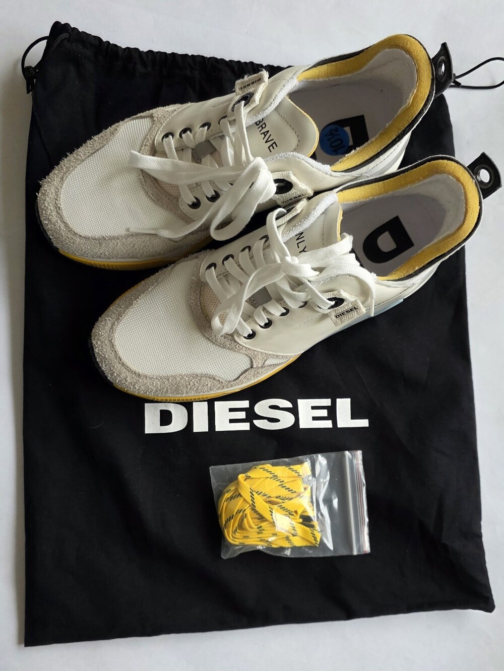 Diesel S-Bentha LC Sneakers NWOT White Cream Yellow Men's Size 10.5